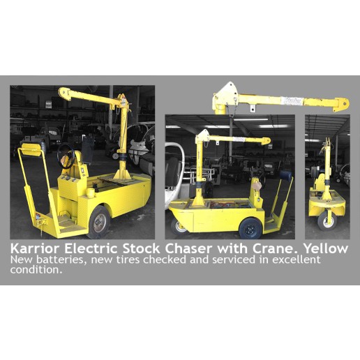 Karrior Electric Stock Chaser with Crane. Yellow New batteries, new tires checked and serviced in excellent  condition. 