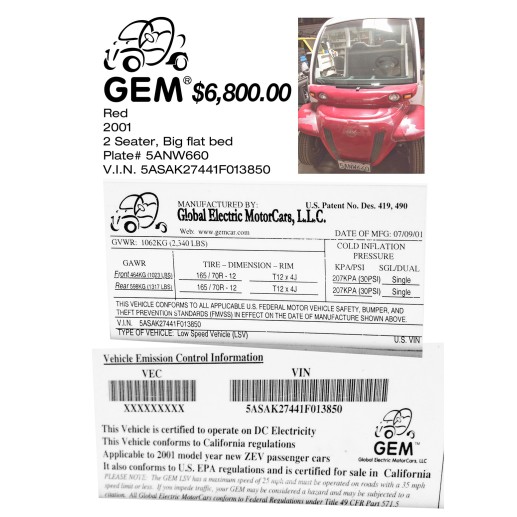 GEM 2001 $6800.00 as is, price negotiatable.